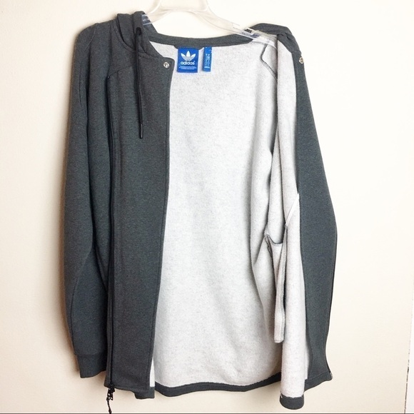 Adidas Trefoil Full Zip Sweatshirt Gray Medium - Picture 3 of 8